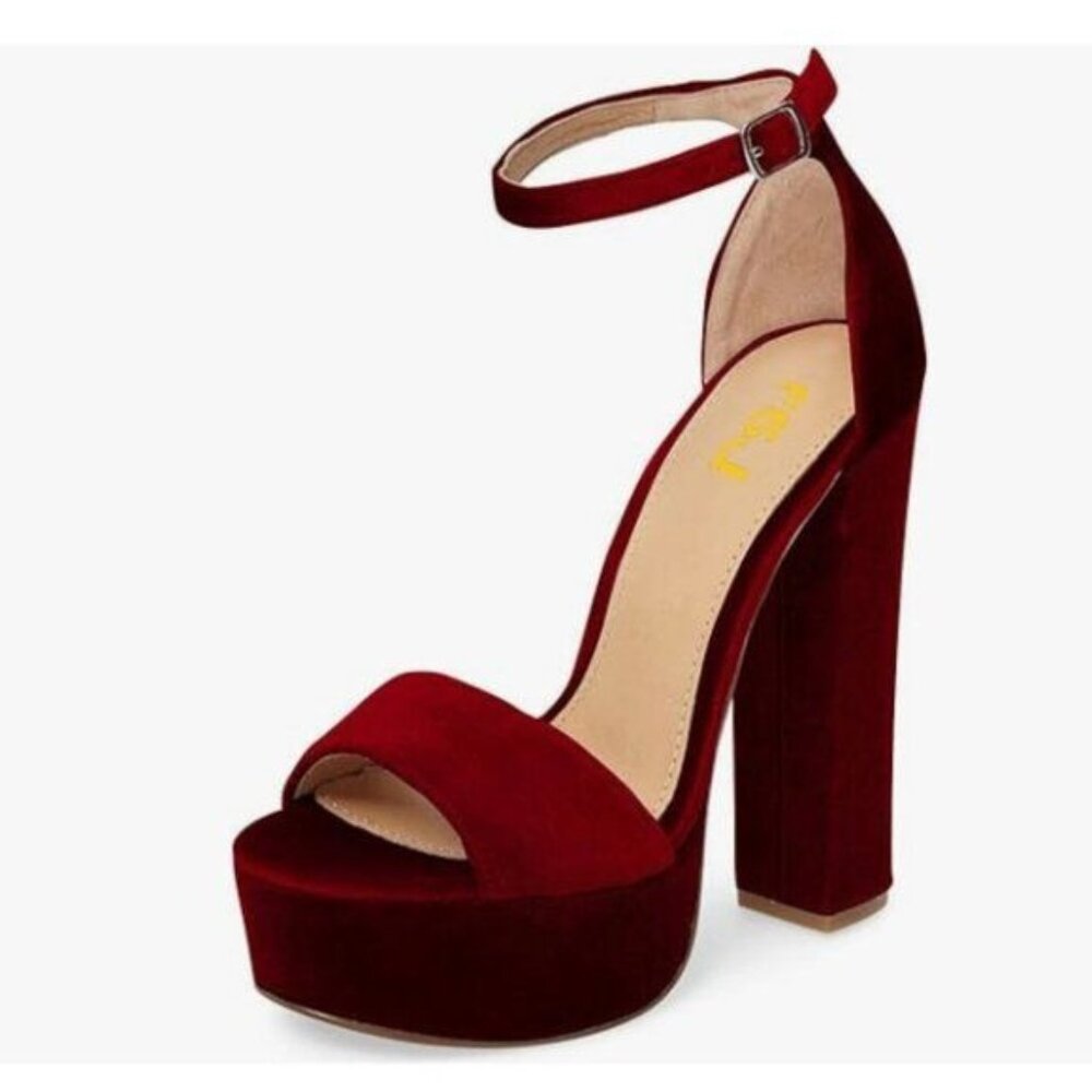 FSJ Wine Sexy Ankle Strap Platform Sandal Chunky High Heel Open Toe Summer Shoe